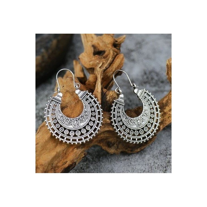 PENDIENTES BOHO PLATA TIBETANA