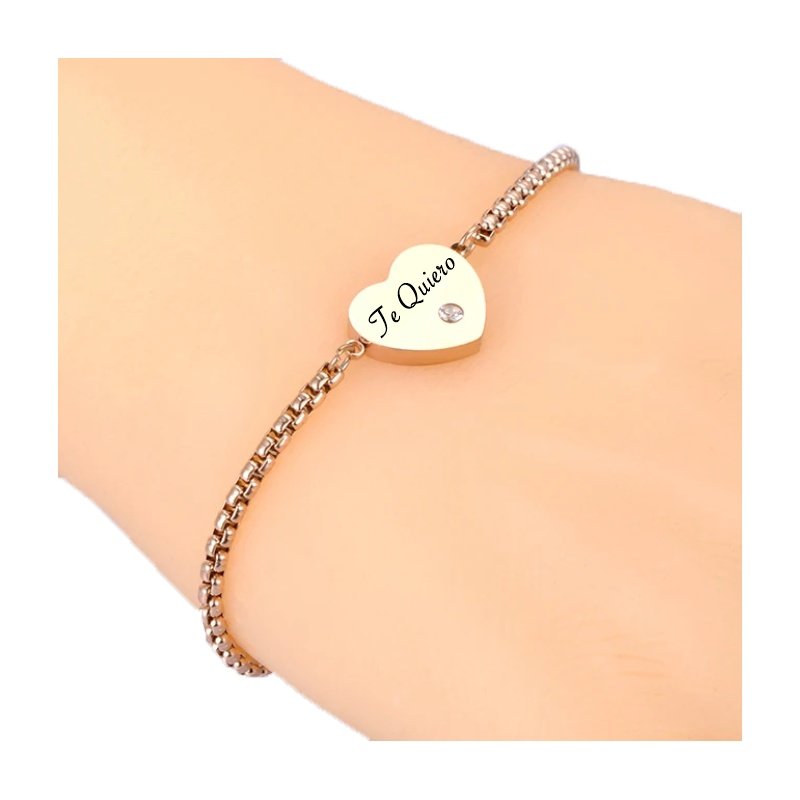 PULSERA AJUSTABLE ACERO CON CORAZÓN PARA GRABAR EN 3 COLORES