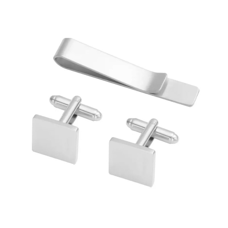 CONJUNTO GEMELOS CUADRADOS Y PISACORBATAS PERSONALIZADOS