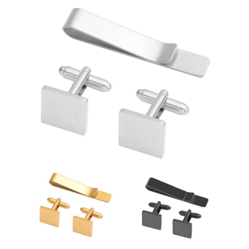 CONJUNTO GEMELOS CUADRADOS Y PISACORBATAS PERSONALIZADOS