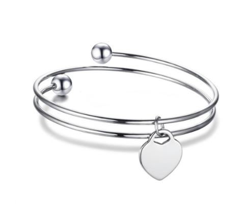 PULSERA ACERO ESPIRAL CON BOLAS Y CORAZÓN PARA GRABAR