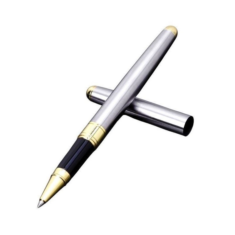 BOLÍGRAFO ACERO PLATA Y ORO PERSONALIZADO