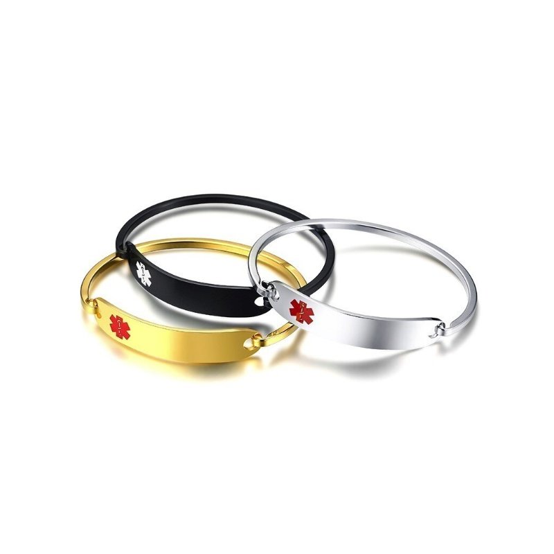 PULSERA RÍGIDA ALERTA MÉDICA PERSONALIZADA, VARIOS COLORES