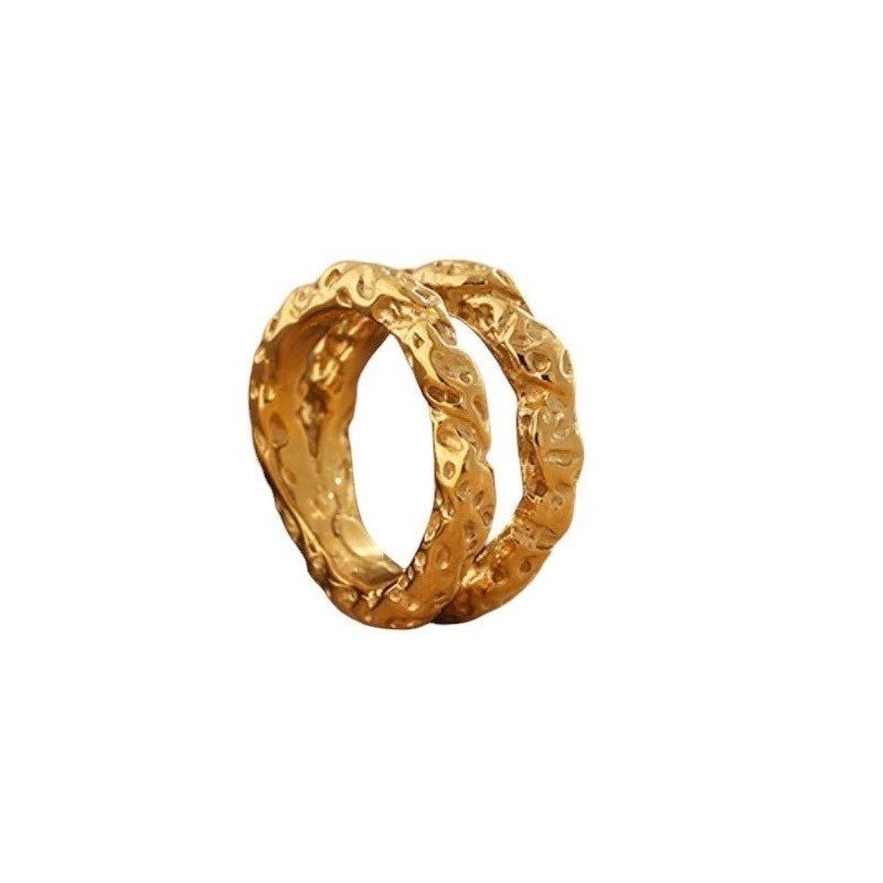 ANILLO DOBLE ARO MARTILLADO ACERO DORADO WATERPROOF