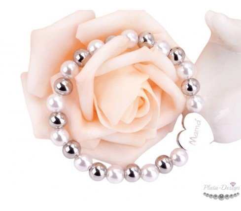 PULSERA PERSONALIZADA PARA MAMÁS ACERO Y PERLAS