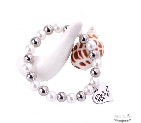 PULSERA PERSONALIZADA PARA MAMÁS PERLAS Y ACERO