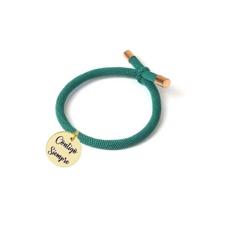 PULSERA ELÁSTICA CON MEDALLA DORADA PERSONALIZADA, VARIOS COLORES