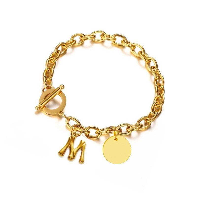 PULSERA CON INICIAL ACERO Y ORO ALTA CALIDAD