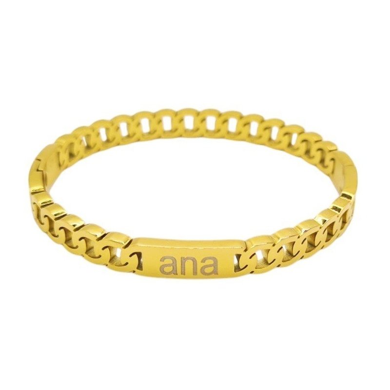 PULSERA PARA NIÑA CON NOMBRE ANA, ESCLAVA RÍGIDA ACERO Y ORO