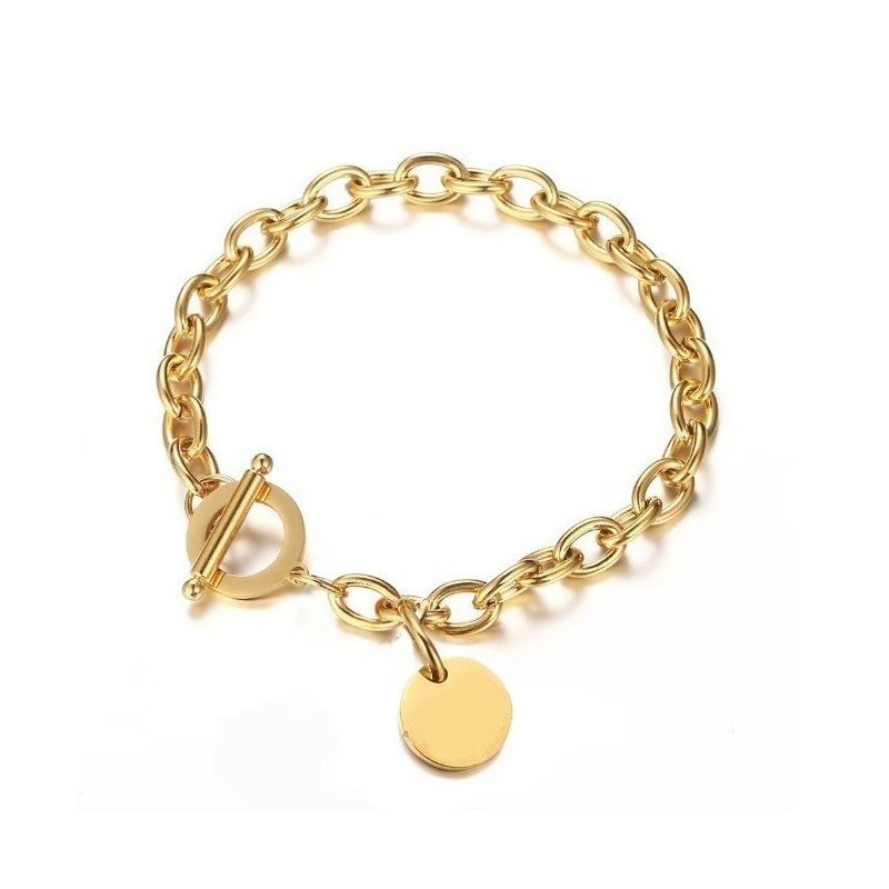 PULSERA ACERO Y ORO CON CHAPA PARA GRABAR, ALTA CALIDAD