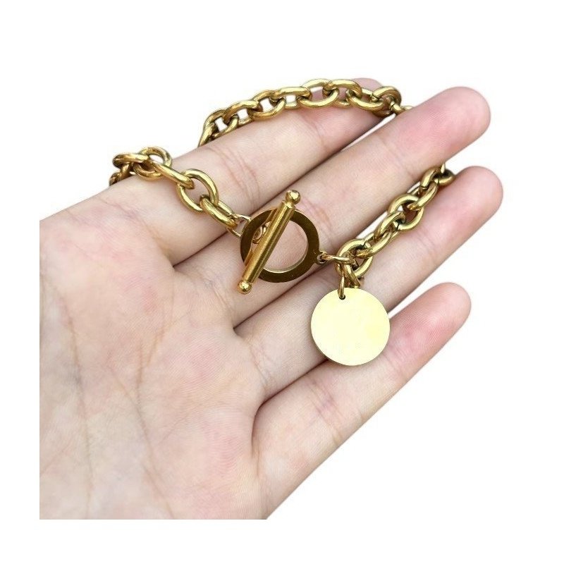 PULSERA ACERO Y ORO CON CHAPA PARA GRABAR, ALTA CALIDAD