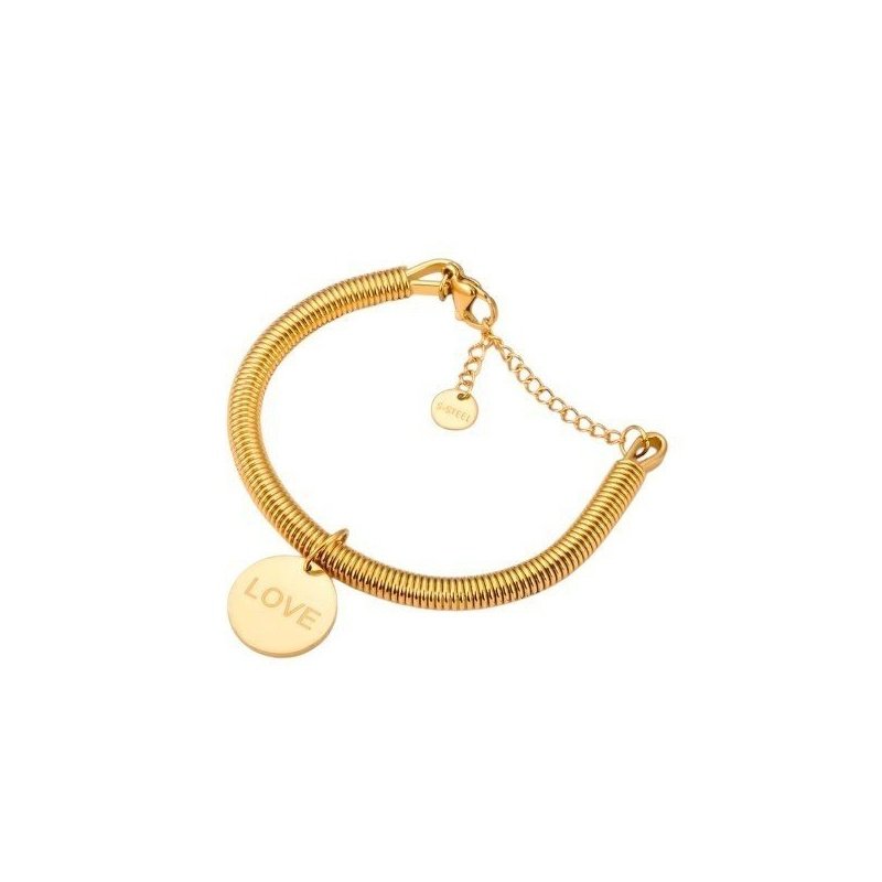 PULSERA ACERO Y ORO DE DISEÑO CON CHAPA PARA GRABAR