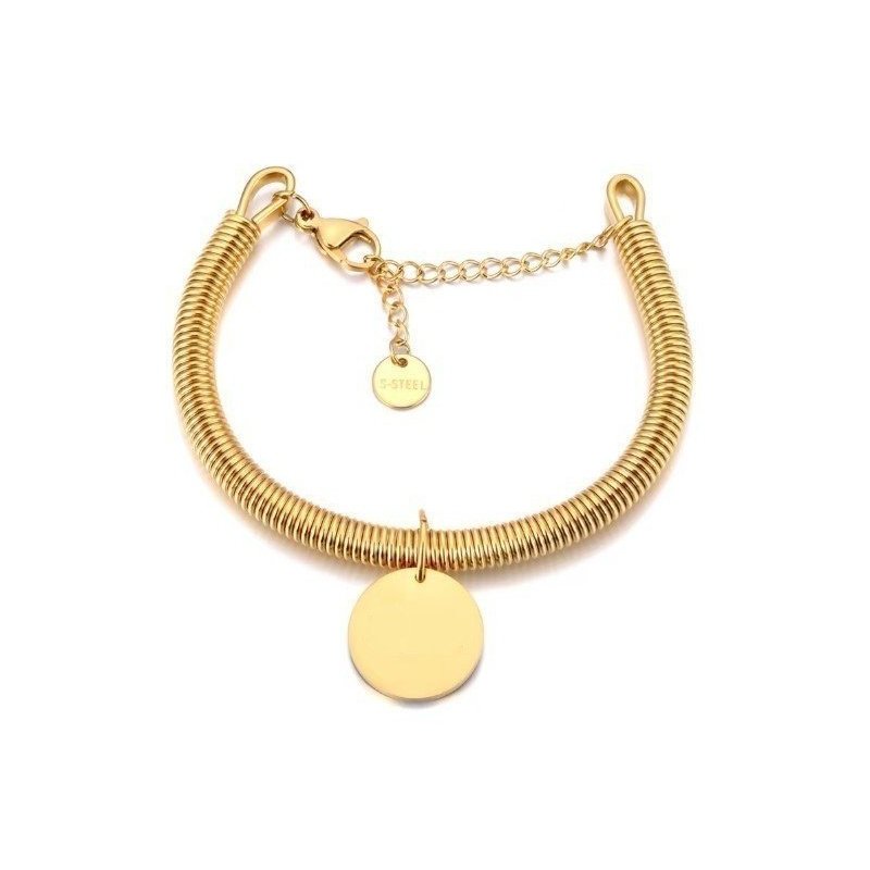 PULSERA ACERO Y ORO DE DISEÑO CON CHAPA PARA GRABAR