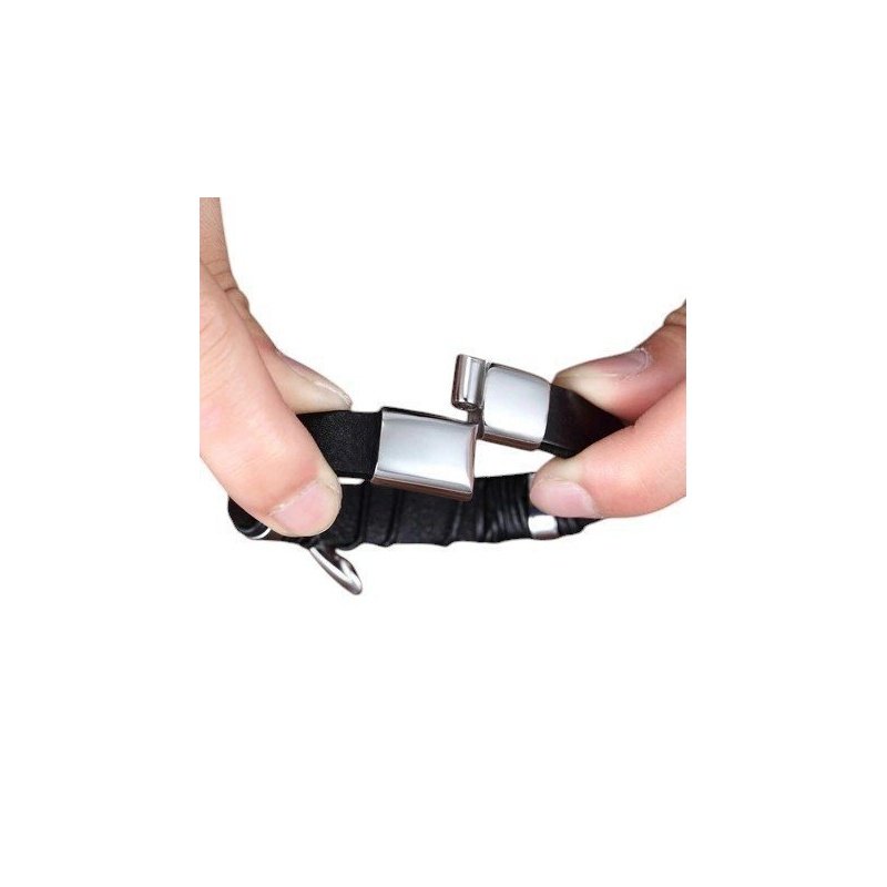 ESCLAVA DISEÑO ACERO CON TRIPLE FILA DE CUERO