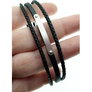 Esclavas de cuero personalizadas ♥ Esclava cuero y acero tres filas