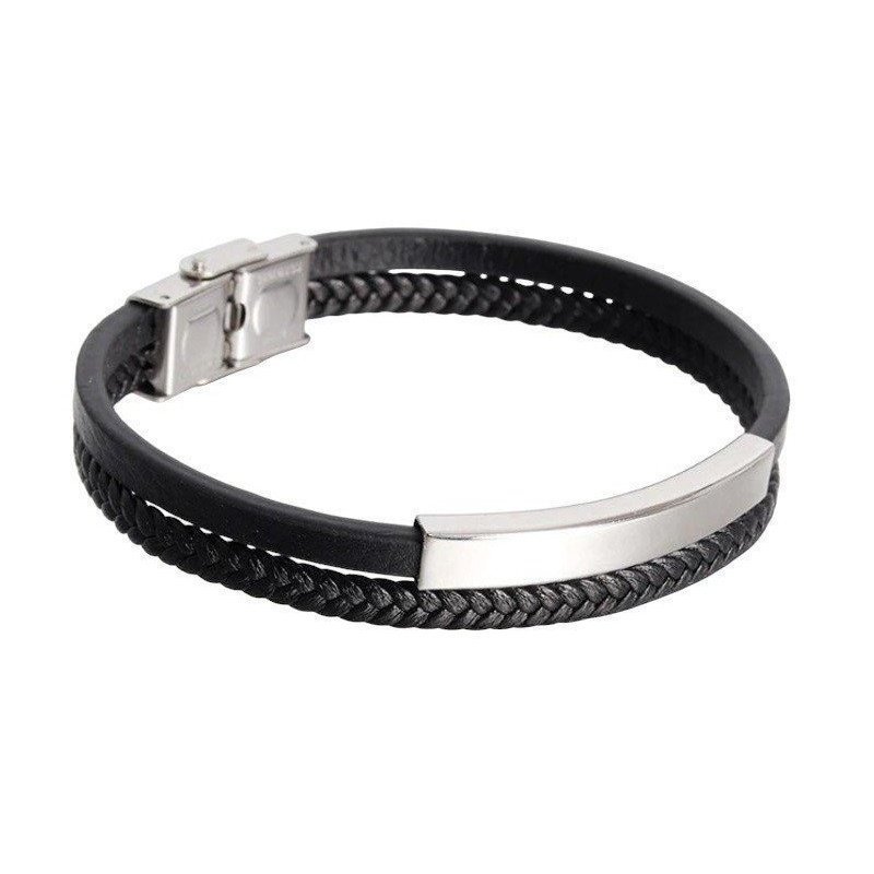 ESCLAVA DOBLE ACERO Y CUERO (SE GRABA)