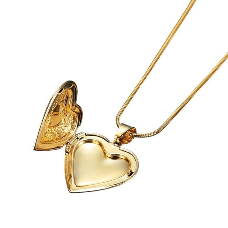 COLGANTE RELICARIO FOTOS CORAZÓN ACERO Y ORO