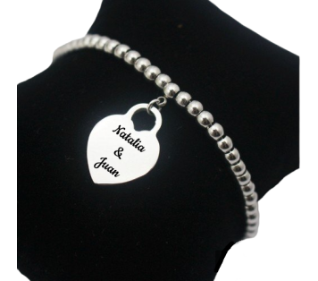 PULSERA BOLITAS ACERO CON CORAZÓN PARA GRABAR