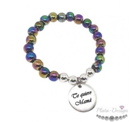 pulsera bolas personalizada con chapa grabada