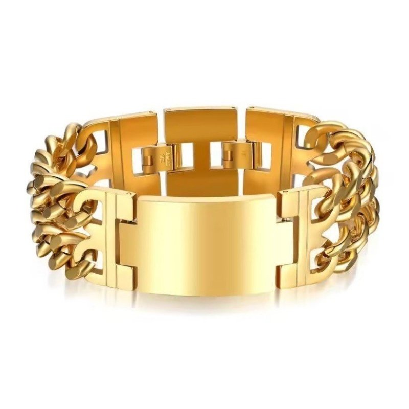 ESCLAVA GORDA DOBLE MALLA ACERO Y ORO