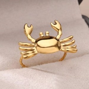 anillo cangrejo horoscopo cancer acero y oro waterproof