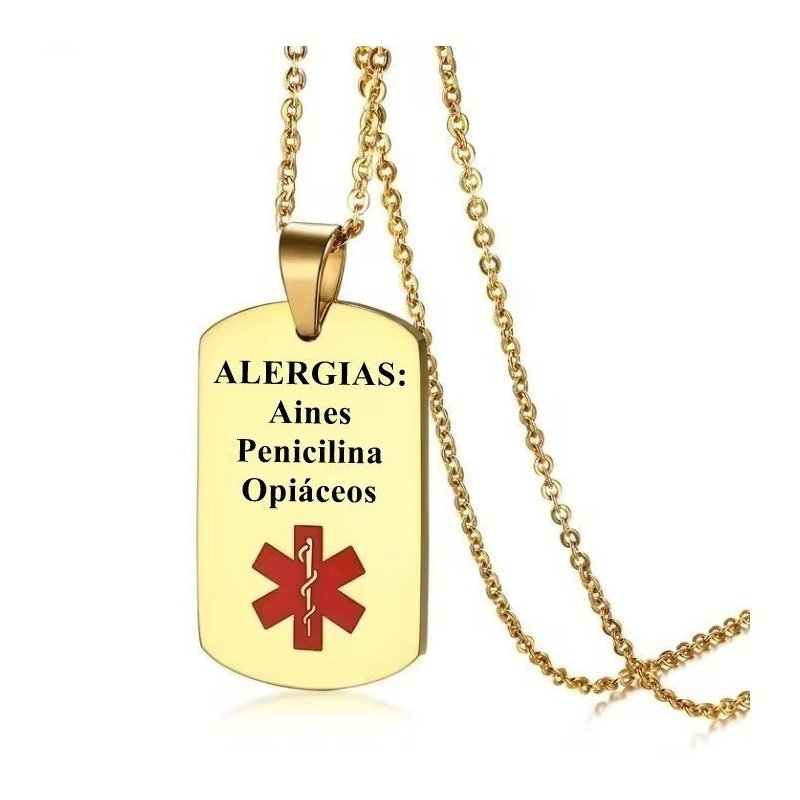 COLGANTE ALERTA MÉDICA DORADO