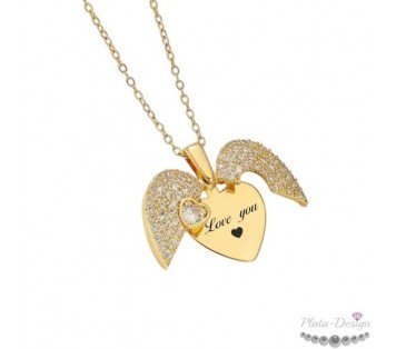 collar corazón oculto con alas personalizado