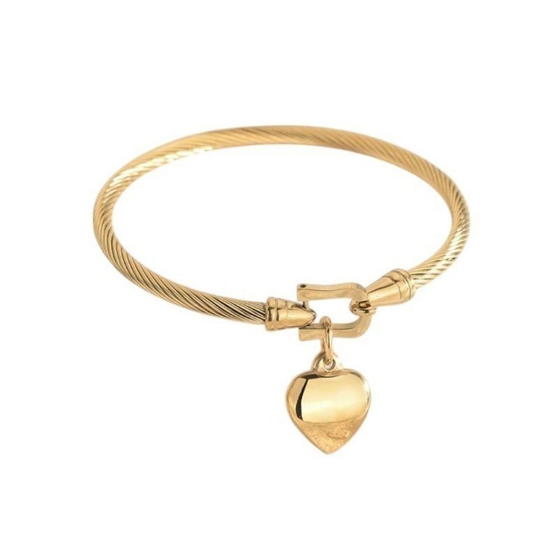 PULSERA MEDIA CAÑA ACERO Y ORO CON CORAZÓN PARA GRABAR