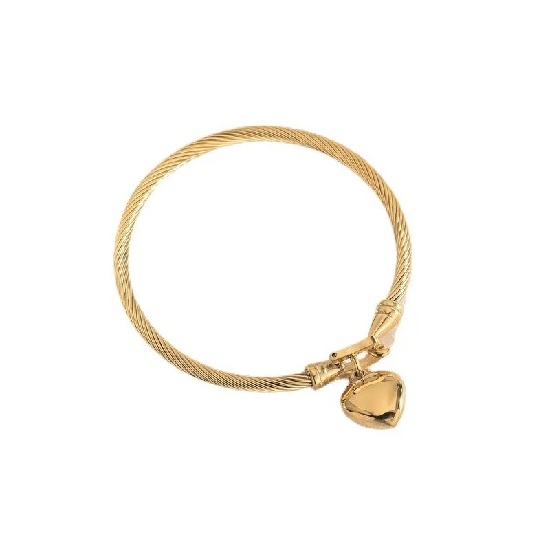 PULSERA MEDIA CAÑA ACERO Y ORO CON CORAZÓN PARA GRABAR