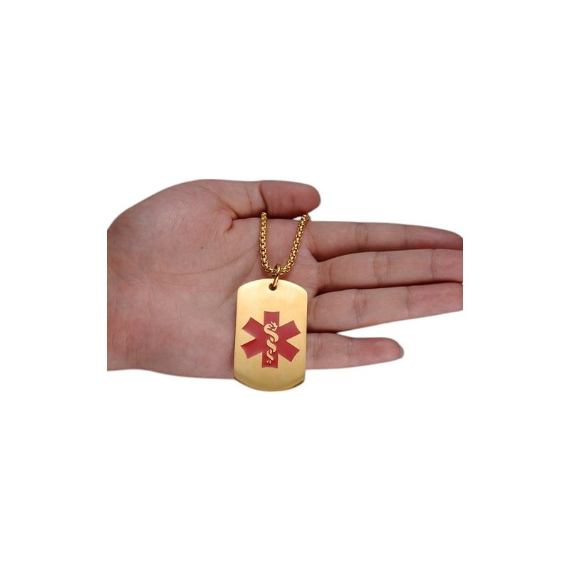 COLGANTE PLACA ALERTA MÉDICA, ALÉRGICOS, ALZHEIMER, EN ACERO