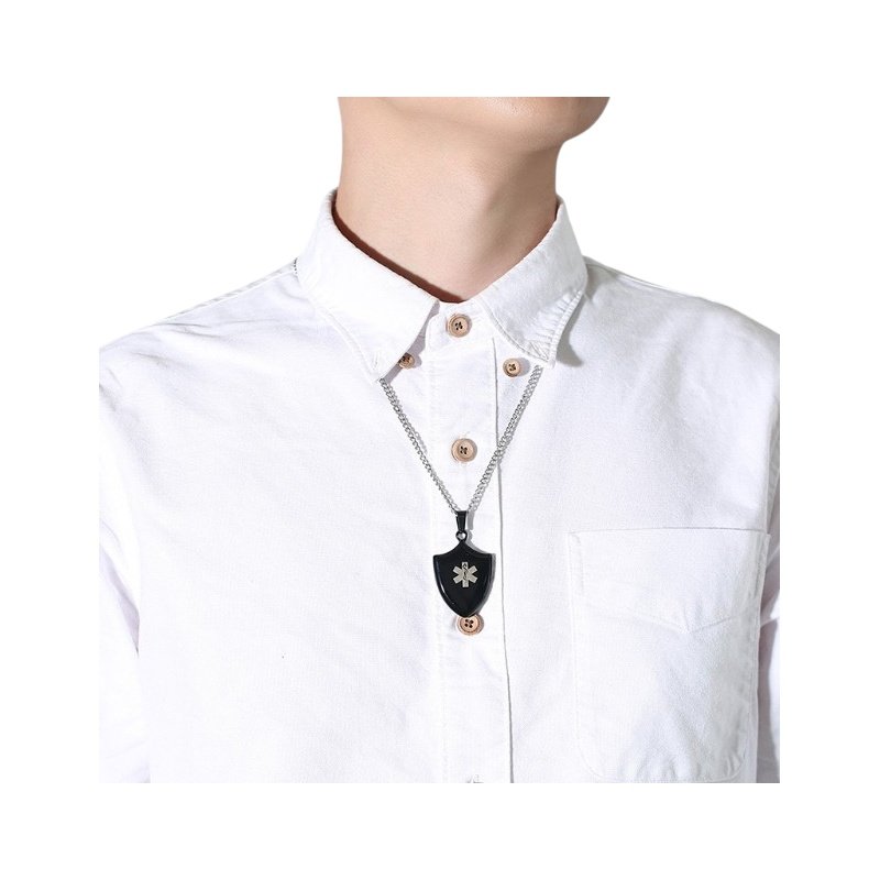 COLGANTE PLACA ALERTA MÉDICA, ALÉRGICOS, ALZHEIMER, EN ACERO