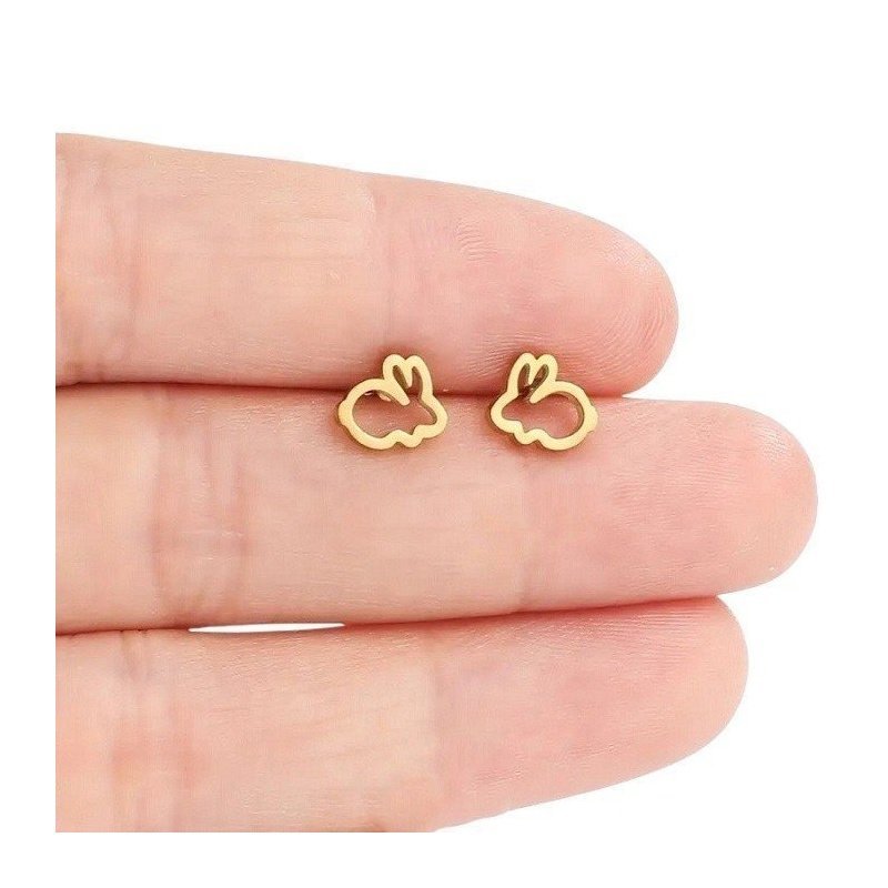 PENDIENTES INFANTILES CONEJITOS ACERO Y ORO