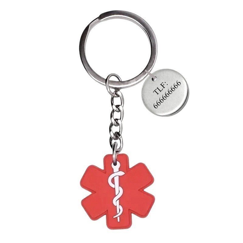 LLAVERO SÍMBOLO ROJO ALERTA MÉDICA PERSONALIZADO