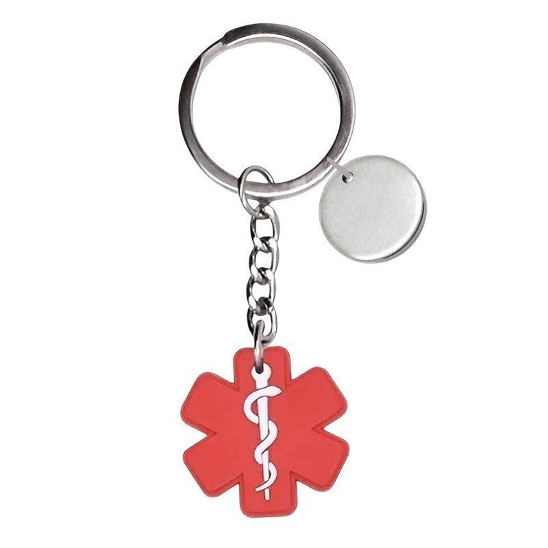 LLAVERO SÍMBOLO ROJO ALERTA MÉDICA PERSONALIZADO