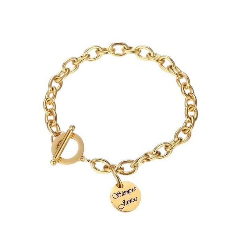 PULSERA ACERO Y ORO CON CHAPA PARA GRABAR, ALTA CALIDAD