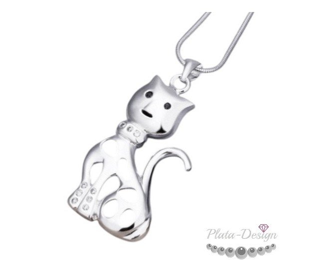 COLGANTE GATO CALADO CON CIRCONITAS Y PLATA COLGANTE GATO CALADO CON CIRCONITAS Y PLATA