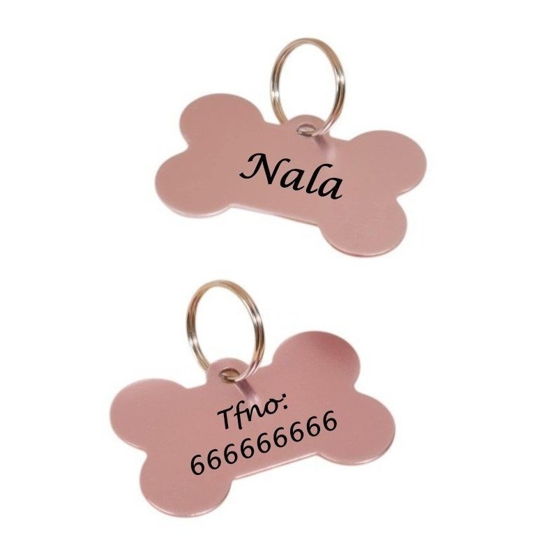 PLACA IDENTIFICACIÓN MASCOTA HUESO COLOR ROSA