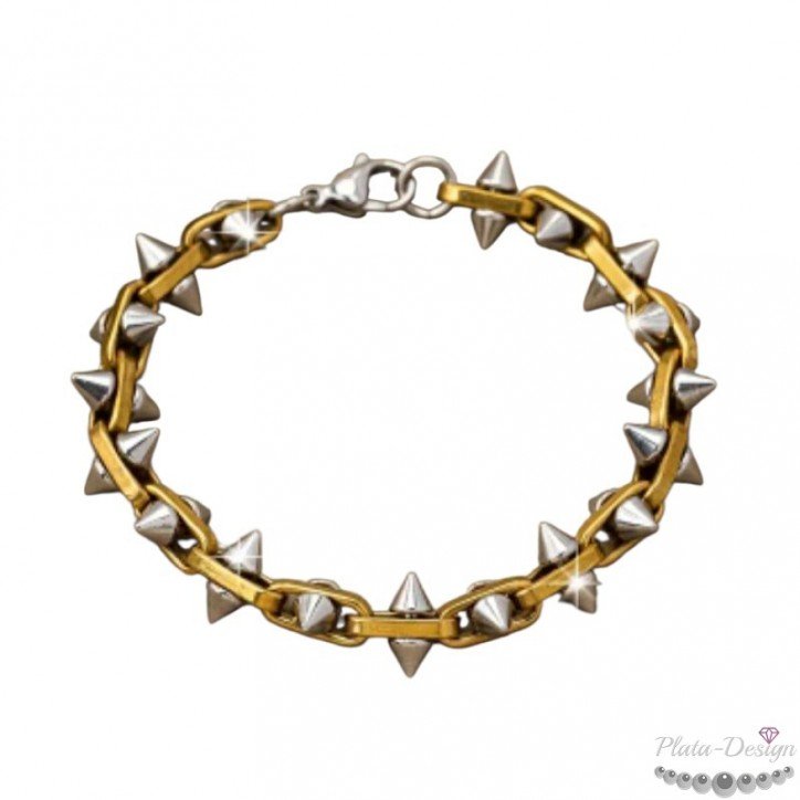 pulsera pinchos acero inoxidable y oro para hombre