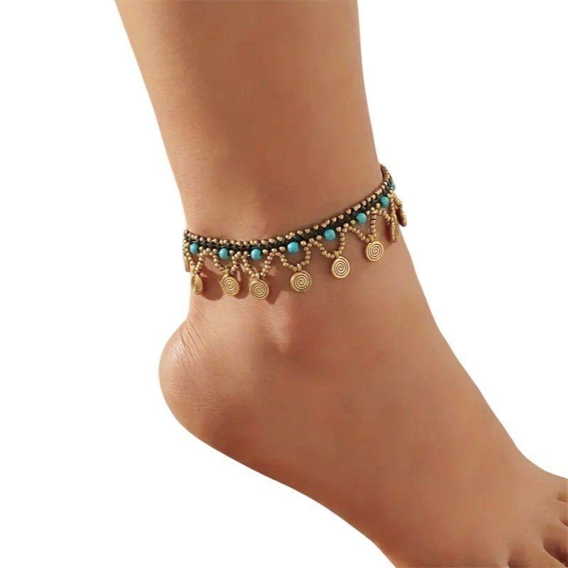 TOBILLERA MACRAMÉ TURQUESAS BOHO GIPSY