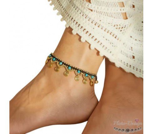 TOBILLERA MACRAMÉ TURQUESAS BOHO GIPSY