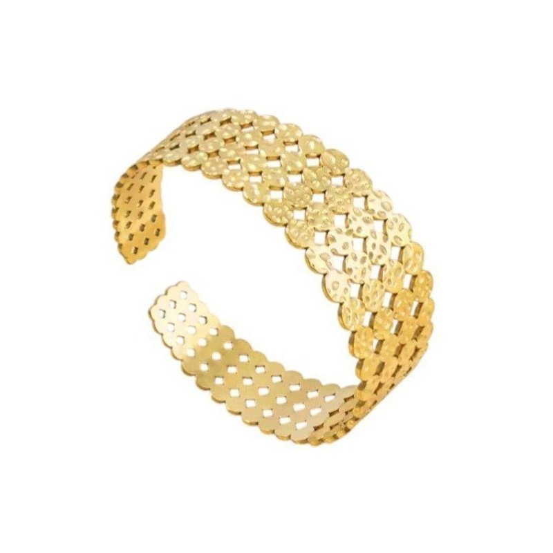 BRAZALETE ANCHO MARTILLADO ACERO Y ORO