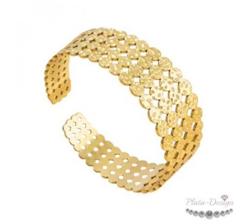brazalete ancho acero y oro ajustable
