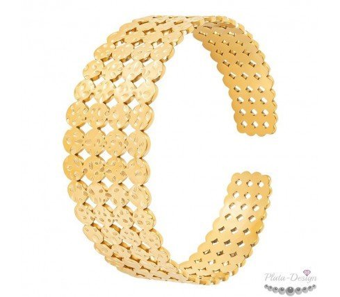 BRAZALETE ANCHO MARTILLADO ACERO Y ORO