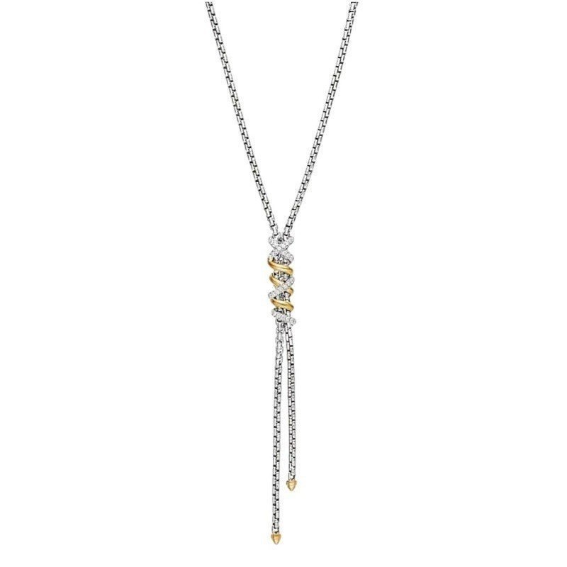 COLLAR LARGO BICOLOR ELEGANTE ACERO Y ORO CON CIRCONITAS