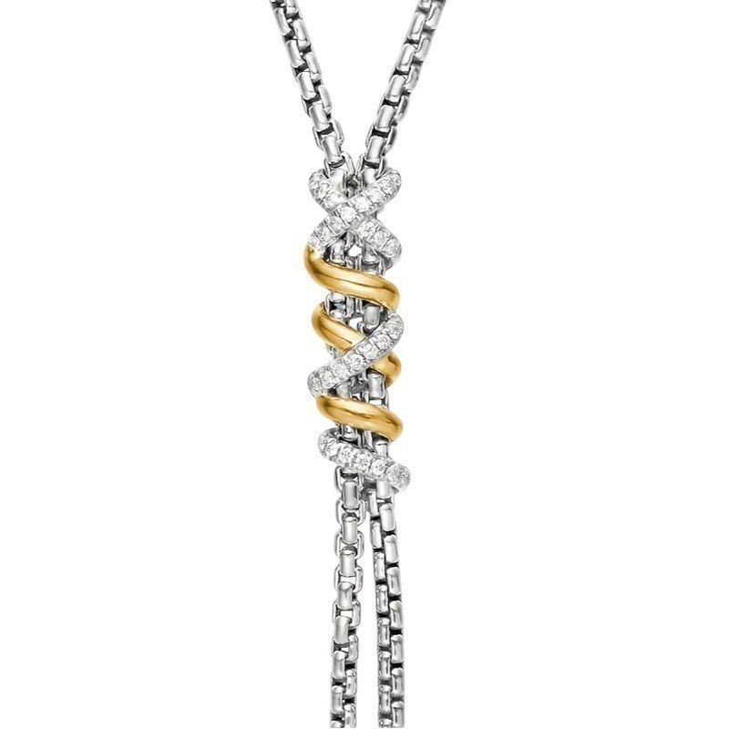 COLLAR LARGO BICOLOR ELEGANTE ACERO Y ORO CON CIRCONITAS