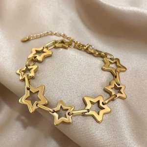pulsera eslabones estrellas acero y oro