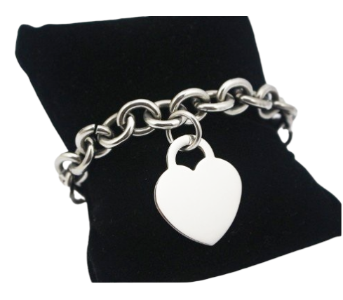 PULSERA ROLO DE ACERO CON CORAZÓN PARA GRABAR