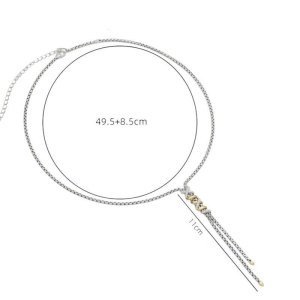 Collar largo bicolor acero y dorado con circonitas – diseño elegante