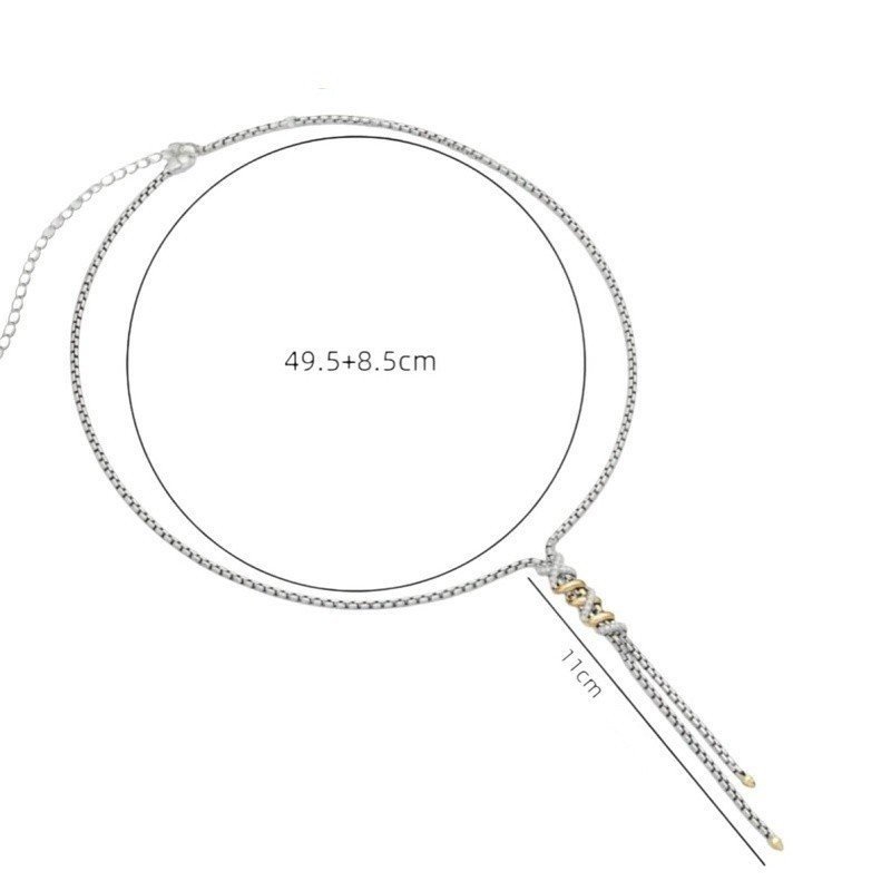 COLLAR LARGO BICOLOR ELEGANTE ACERO Y ORO CON CIRCONITAS