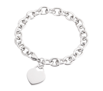 PULSERA ROLO DE ACERO CON CORAZÓN PARA GRABAR
